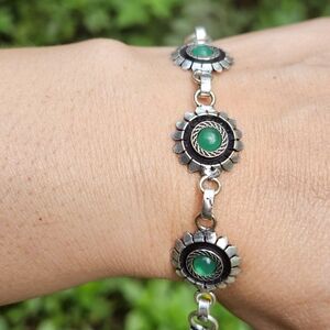 Silver and Green Floral Bracelet